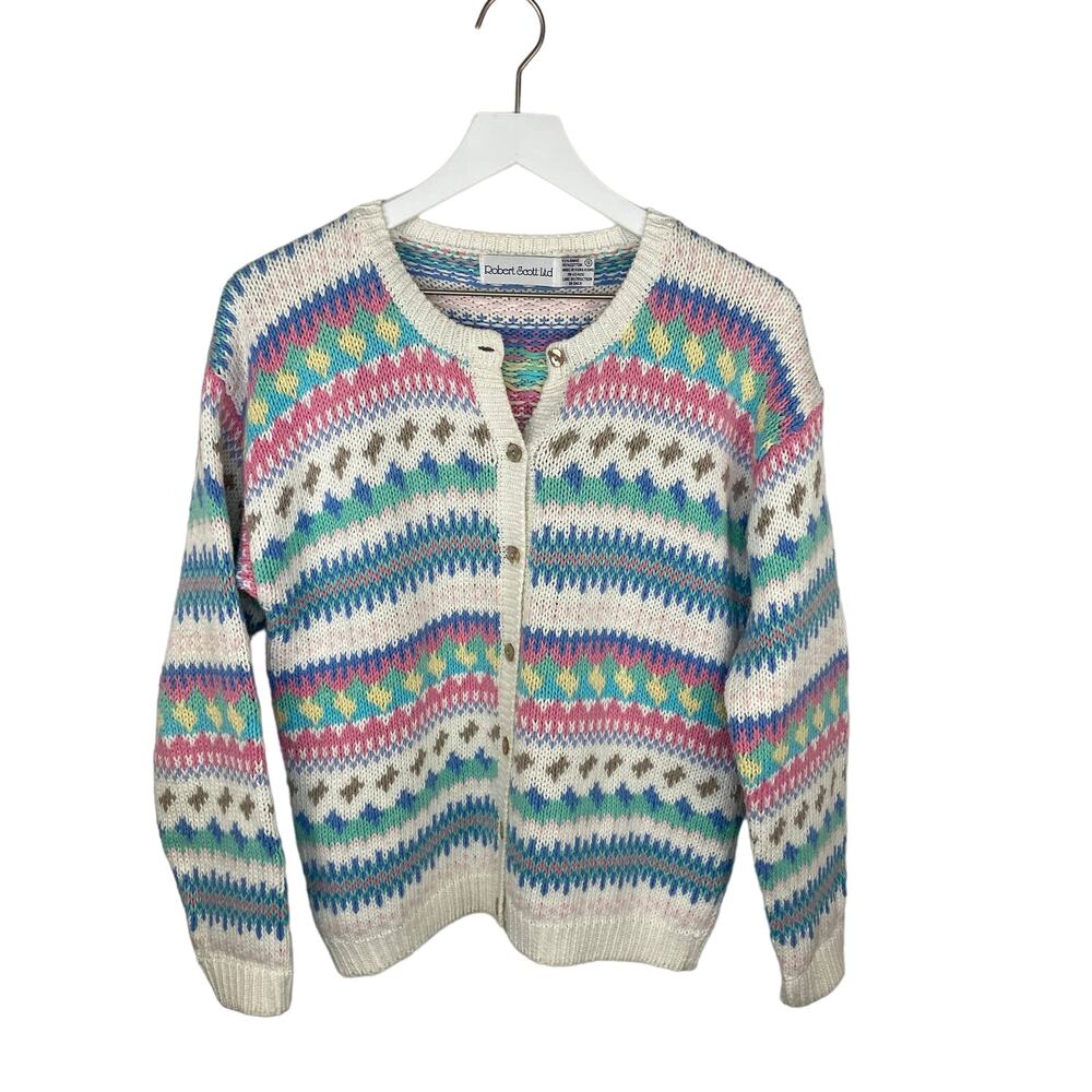 Vintage Stripe Pattern Knit Granny Cardigan - Women's Size S